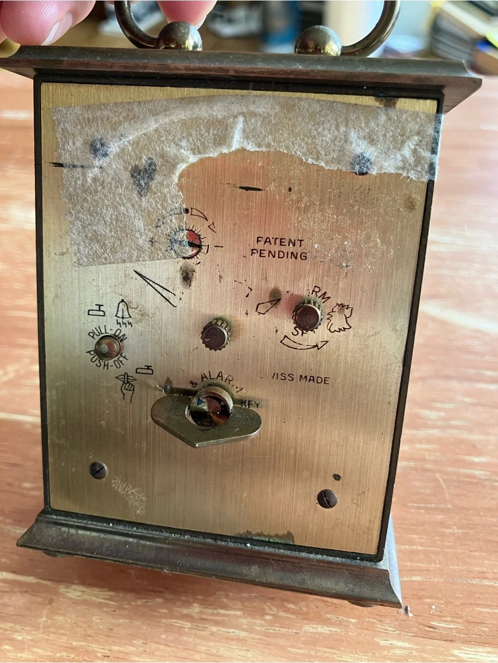 Vintage Brass Table Clock in Copper and White